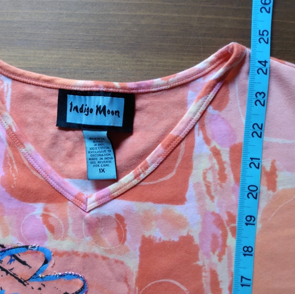 Indigo Moon Floral Print VNeck Top with Sequin/Bead Detail - Picture 3 of 5